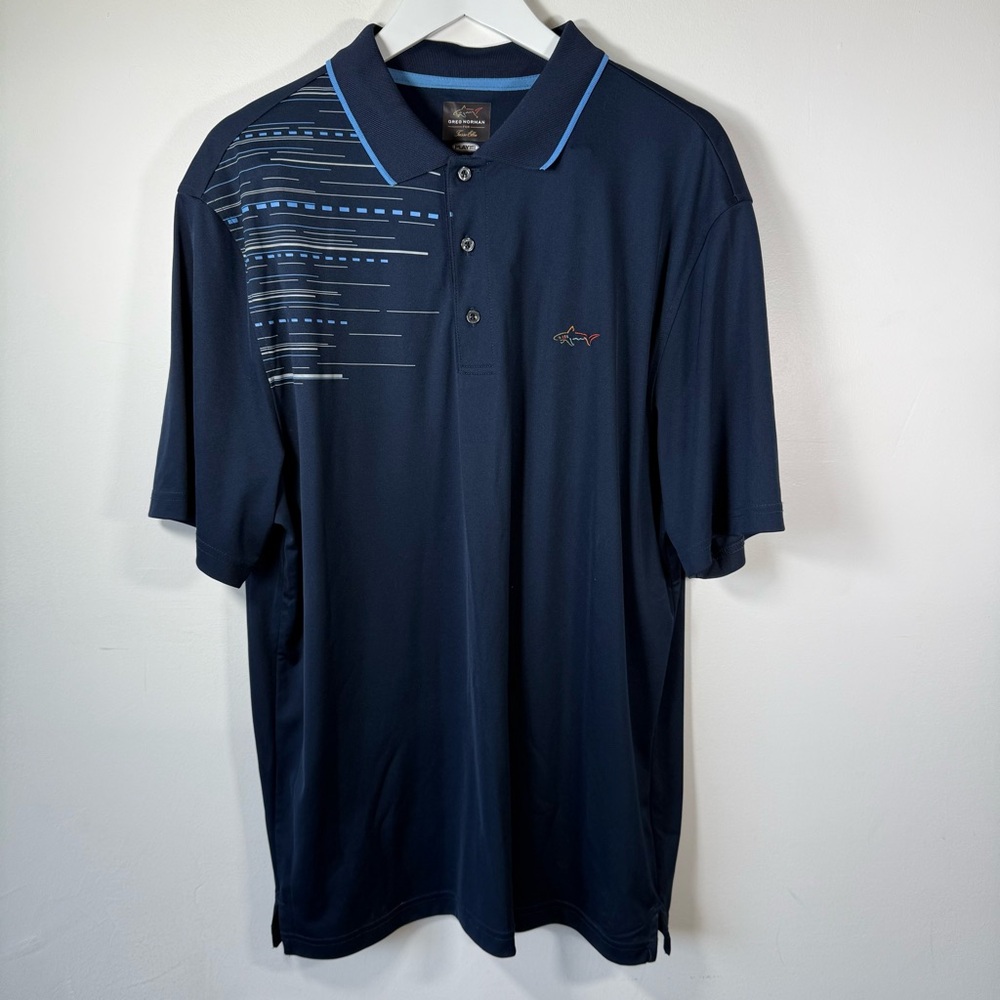 Greg Norman for Tasso Elba Golf Polo XL Navy Blue Graphic PlayDry Performance
